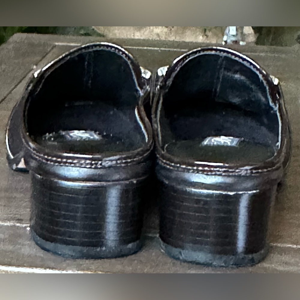 Brighton Austen Mules Brown Croc And Black Leather Open Back Slip On Sz 5 - Picture 9 of 13